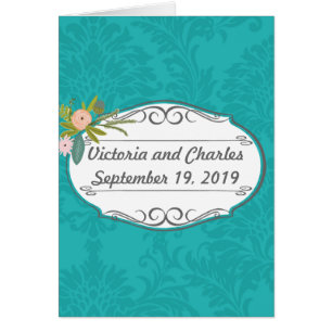 Moderne Türkis-Chartreuse Damask Hochzeit