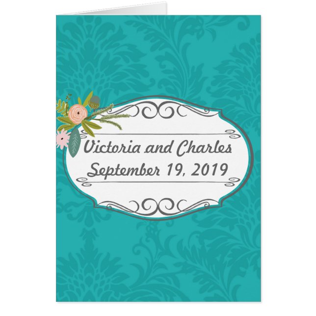 Moderne Türkis-Chartreuse Damask Hochzeit (Vorne)