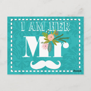 Moderne Türkis-Chartreuse Damask Hochzeit Postkarte