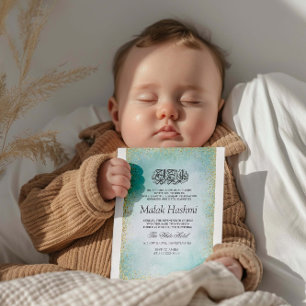 Moderne Türkis Gliter Islamic Aqiqa Aqeeqah Einladung