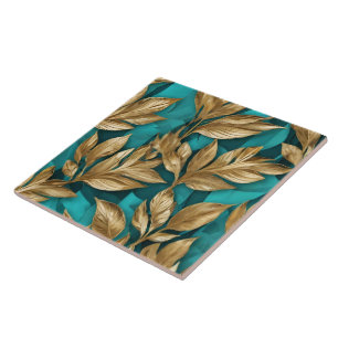 Moderne Türkis Gold Boho Blätter Kollektion Fliese
