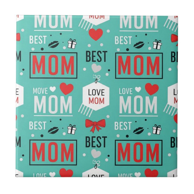 Moderne Türkis-MOM-Typografie-Pop-Design Fliese (Vorderseite)