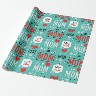 Moderne Türkis-MOM-Typografie-Pop-Design Geschenkpapier