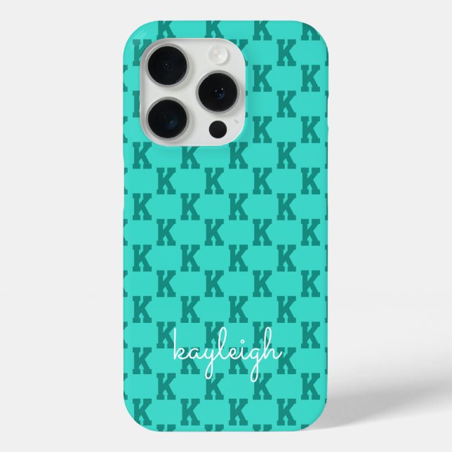 Moderne Türkis-Monogramm-Name-Einfarbig | Teal Case-Mate iPhone Hülle (Rückseite)