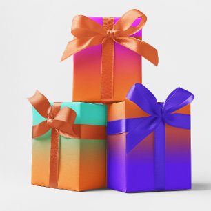 Moderne Türkis Rosa Lila und Orange Farbverlauf Geschenkpapier Set