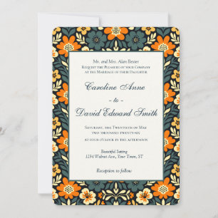 Moderne Türkis- und Orange-Blumen-Design Einladung