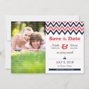 Moderne Türkis- und Orange-Chevron-Foto-Save-the-D Save The Date