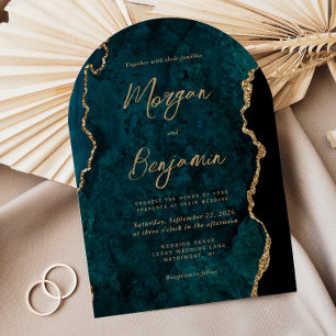 Moderne Türkisblaue Achat Schrift Bogen Hochzeit Einladung