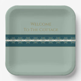 Moderne türkisblaue Grün und Gold Square Pappteller