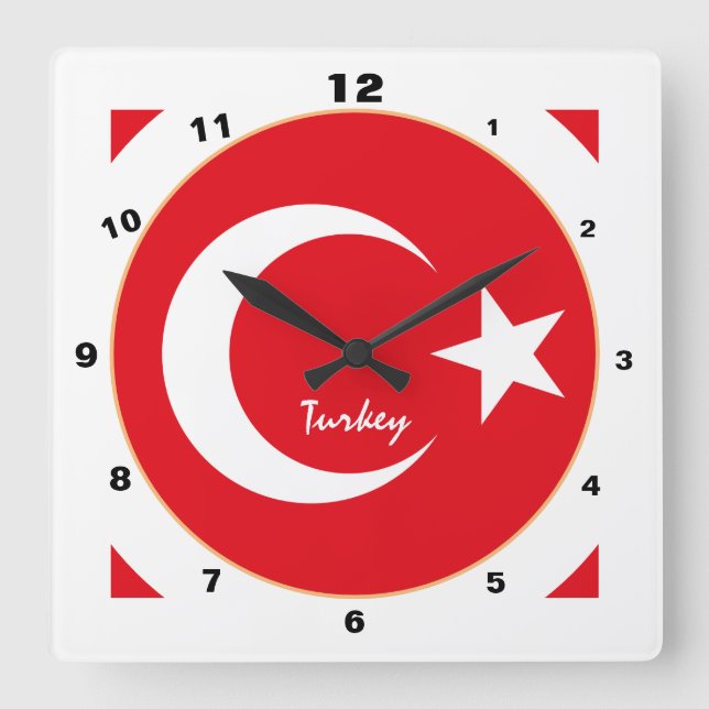 Moderne türkische Flagge, patriotische türkische Z Quadratische Wanduhr (Vorderseite)