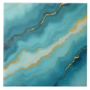 Moderne türkisfarbene Blue Gold Marmor Collection Fliese