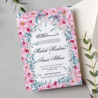 Moderne türkisfarbene Blush Pink Bloral muslimisch Einladung