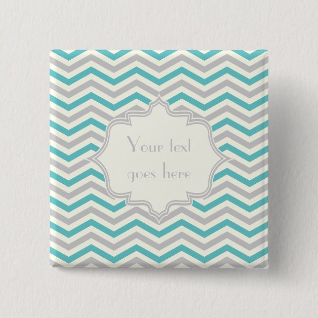 Moderne türkisfarbene, graue, ivorische Zickzack M Button (Vorderseite)