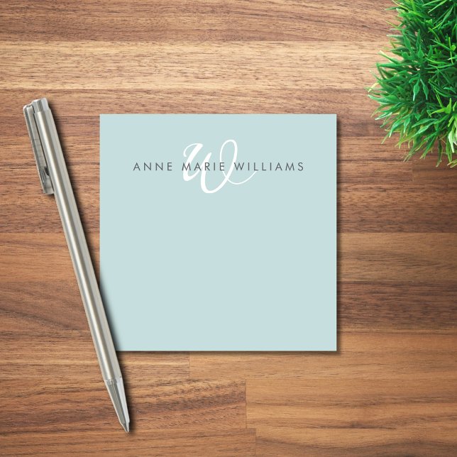 Moderne Türkisgrün Weiße Schrift Monogramm Post-it Klebezettel (Von Creator hochgeladen)