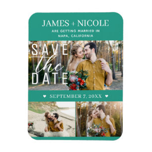 Moderne Türkisgrüne Hochzeit-Save-the-Date-Fotos 3 Magnet