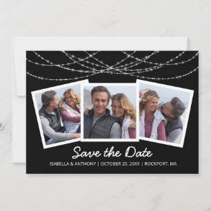 Moderne Twinkle-String-Lichter in Schwarz 3-Fotos Save The Date