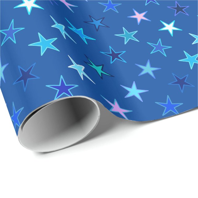 Moderne Twinkler Stars, Cobalt Blue und Türkis Geschenkpapier (Rolleneckpunkt)