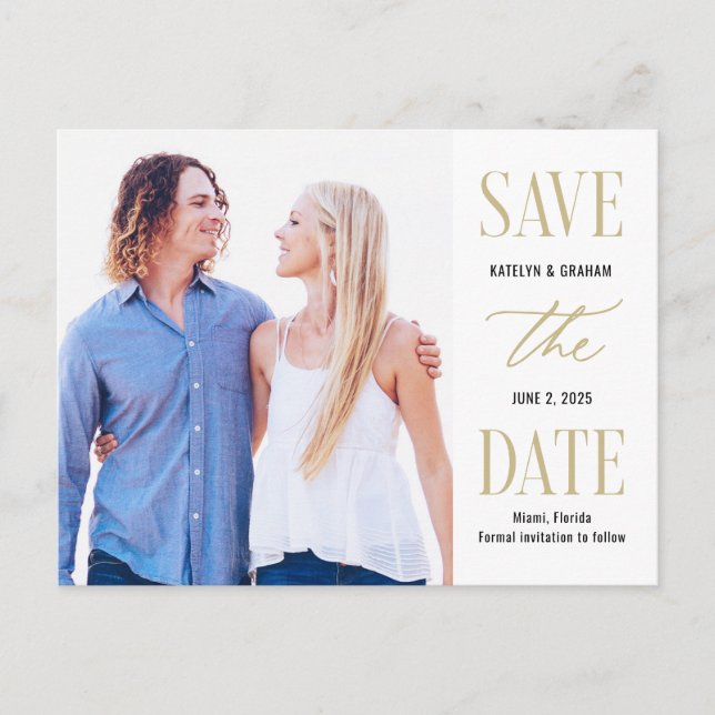 Moderne, TYP EDITABLE FARBE Save the Date Postkarte (Vorderseite)