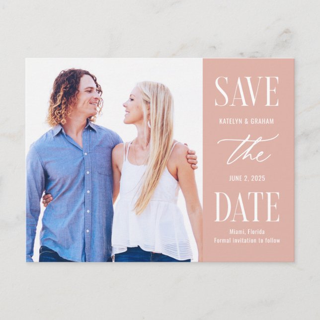 Moderne, TYP EDITABLE FARBE Save the Date Postkarte (Vorderseite)