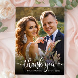 Moderne Typografie 2 Foto Hochzeit Dankeschön Kart Dankeskarte<br><div class="desc">Moderne Typografie Hochzeit 2 Foto Dankeschön Karte. Elegant Minimalistisch Stylish Hochzeitsvorlage mit einem vollen vertikalen Foto auf der Vorderseite mit dem Text "Danke" in einer handgeschriebenen Kalligraphie Swash Schwanz Script Schriftart Overlay in Weiß auf dem Bild. Auf der Rückseite ein Foto und danke Ihnen Meldungsvorlage. Personalisieren Sie Ihren Namen und...</div>