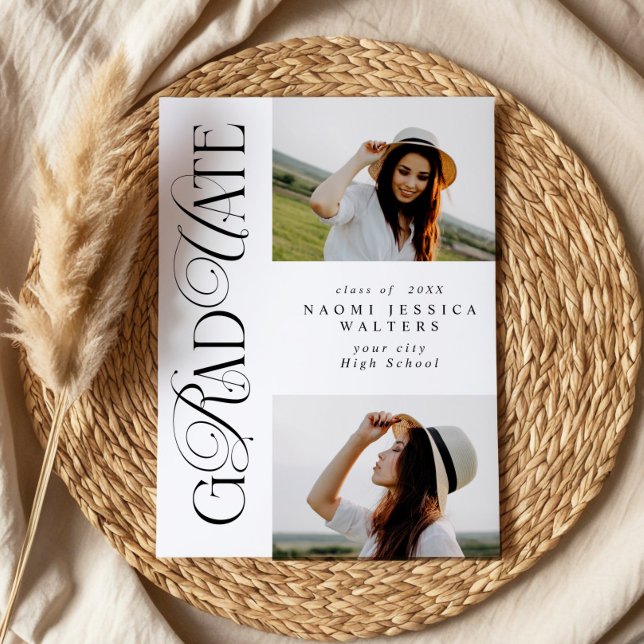 Moderne Typografie 2 Fotos Eleganter Abschluss Einladung (Von Creator hochgeladen)