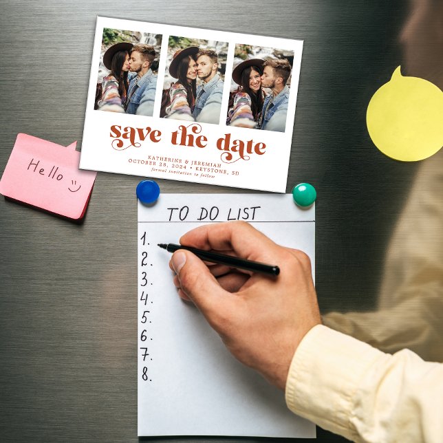 Moderne Typografie 3 Foto Save the Date Magneteinladung (Von Creator hochgeladen)