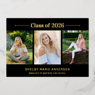 Moderne Typografie 3 Foto Schwarze Abschlussfeier Folieneinladung