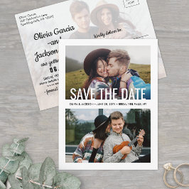 Moderne Typografie 3 Foto Wedding Save the Date Ankündigungspostkarte
