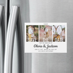 Moderne Typografie 3 Foto Wedding Save the Date Magneteinladung