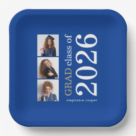 Moderne Typografie 3 Fotos Blue 2025 Abschluss Pappteller