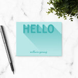Moderne Typografie Aquamarin Hallo Post-it Klebezettel<br><div class="desc">Modernes Aquamarines "Hallo" mit einem Gradientenschatten vor einem leichten aquamarinen Hintergrund. Personalisieren Sie es, indem Sie den Platzhalter-Text durch Ihren Namen ersetzen. Für weitere Optionen, wie zum Beispiel den Schriftart und seine Größe ändern, klicken Sie auf die Schaltfläche "Anpassen". *Bitte beachten Sie, dass das Zazzle-Wasserzeichen, das in der Zoomvorschau angezeigt...</div>