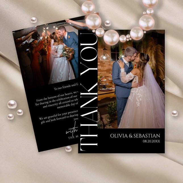 Moderne Typografie auf dem Black Wedding Foto Dankeskarte (Von Creator hochgeladen)