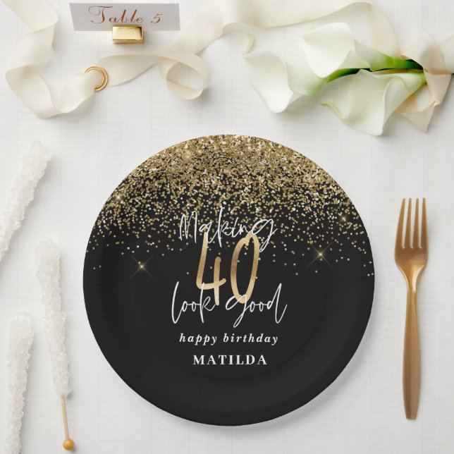 Moderne Typografie aus Gold Glitzer Party Pappteller (Hochzeit)