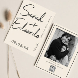 Moderne Typografie B&W Handwriter Foto Qr Code Save The Date
