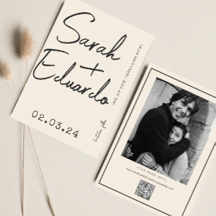 Moderne Typografie B&W Handwriter Foto Qr Code Save The Date