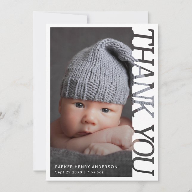 Moderne Typografie Baby Danke 2 Foto (Vorderseite)