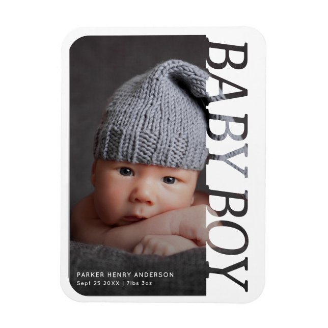 Moderne Typografie Baby Junge Danke 2 Foto Magnet (Vertikal)