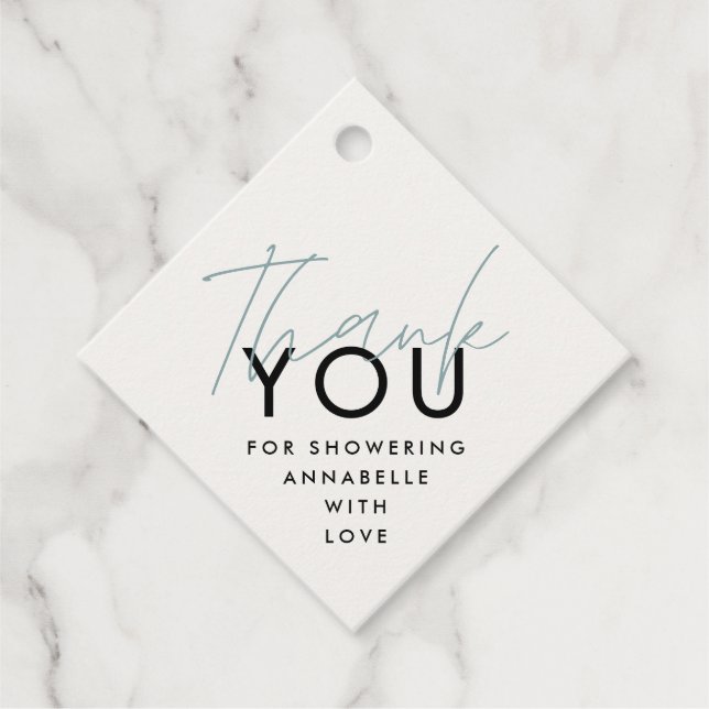 Moderne Typografie Babydusche Danke Geschenkanhänger (Vorderseite)