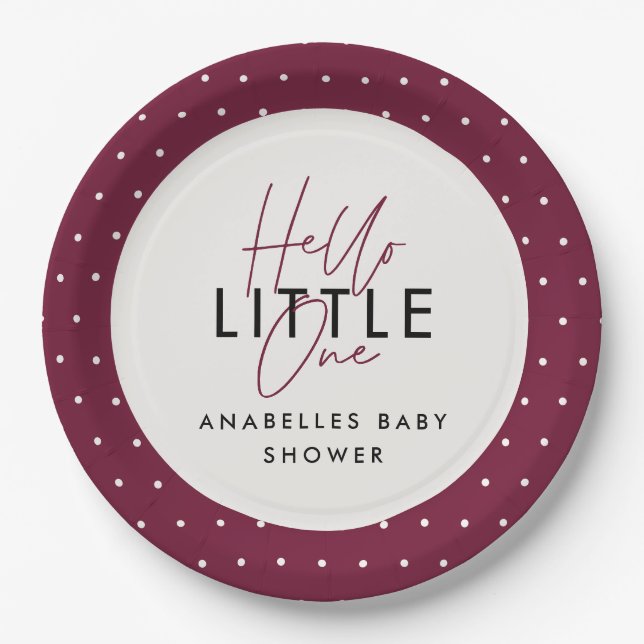 Moderne Typografie Babydusche Hallo Kleine Pappteller (Vorderseite)