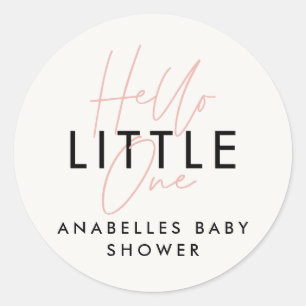 Moderne Typografie Babydusche Hallo Kleine Runder Aufkleber