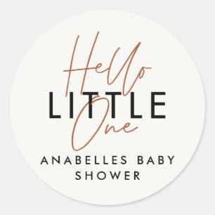 Moderne Typografie Babydusche Hallo Kleine Runder Aufkleber