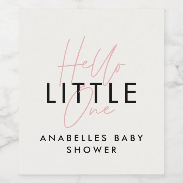 Moderne Typografie Babydusche Hallo Kleine Weinetikett (Einzelnes Label)
