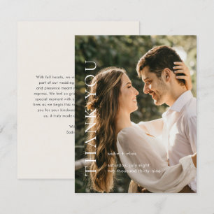 Moderne Typografie Beige Elegante Foto-Hochzeit Dankeskarte