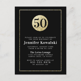 Moderne Typografie Black & Gold 50. Geburtstagspar Einladungspostkarte