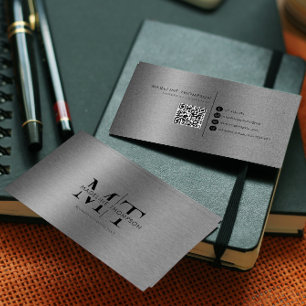 Moderne Typografie Black Metallic Steel QR Code Visitenkarte