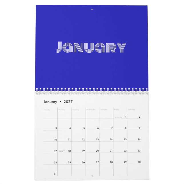 Moderne Typografie Blau Kalender (Jan 2027)