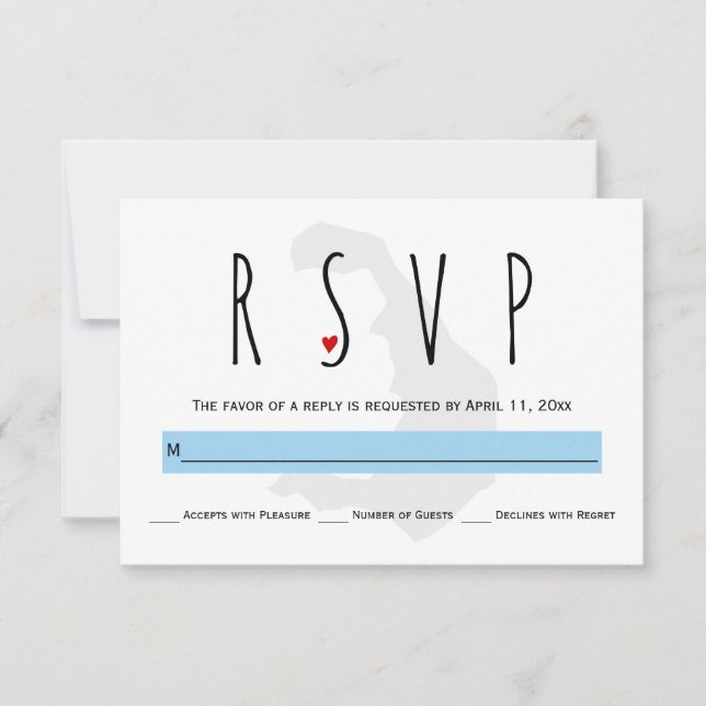 Moderne Typografie Blau Santorini Hochzeit RSVP Ka (Vorderseite)