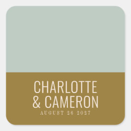 Moderne Typografie Blau- und Olivenhochzeit nach M Quadratischer Aufkleber