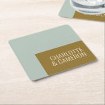 Moderne Typografie Blau- und Olivenhochzeit nach M Rechteckiger Pappuntersetzer<br><div class="desc">Fett moderner Typografie Light Blue and Olive Wedding Custom Square Paper Untersetzer</div>