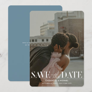 Moderne Typografie Blue Foto Wedding Rett Date Einladung
